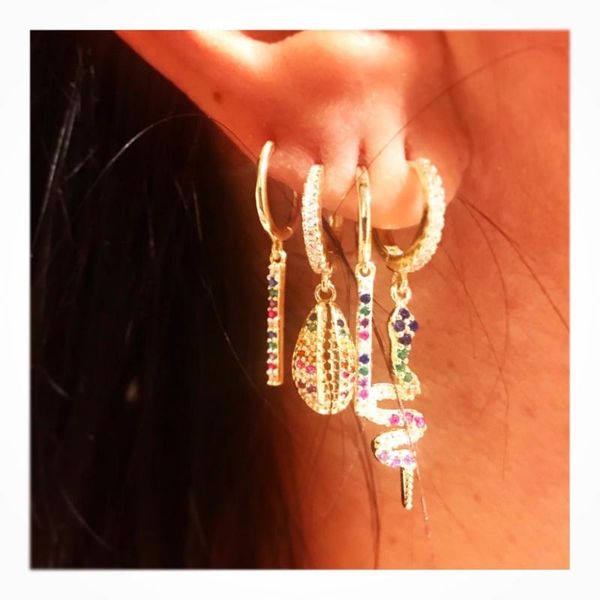 

dangle & chandelier 2021 rainbow multi color cz paved charm drop earring gold fashion girl women jewelry, Silver