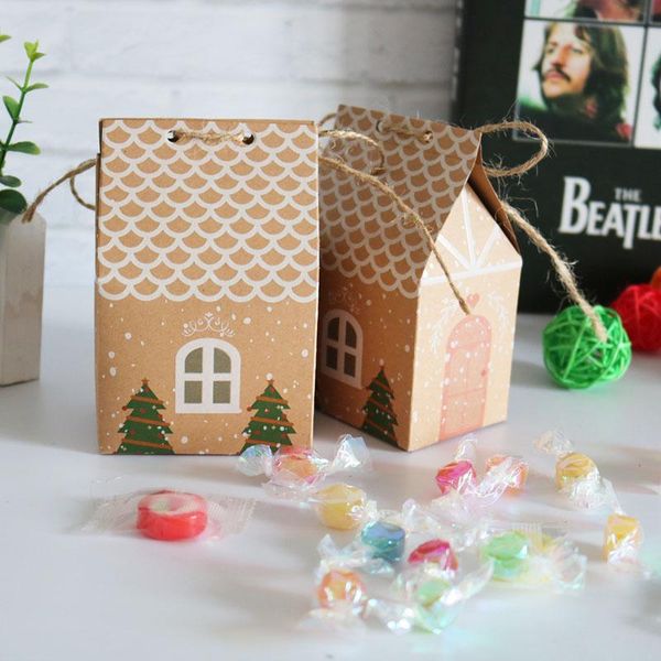 

gift wrap christmas house style box kraft paper candy bag cookies party supplies