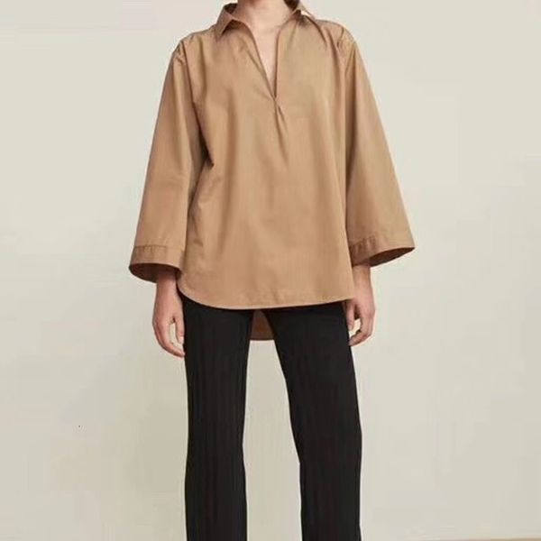 

shirt oversize wide-sleeved v-neck a-line round hem pure white camel 4ugb