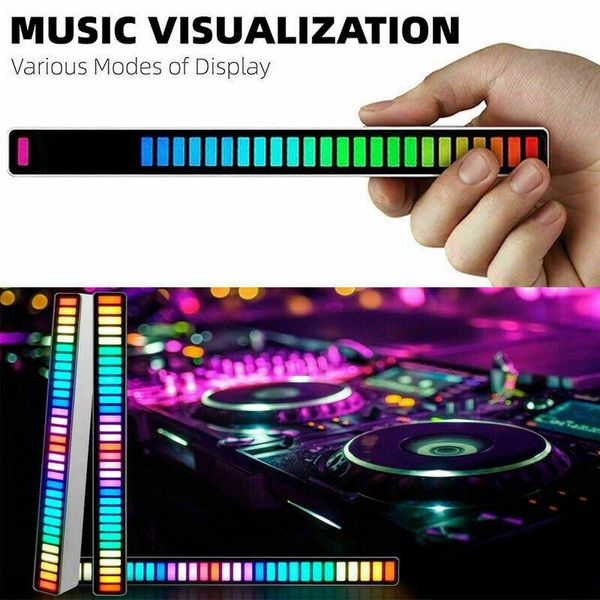 

smart home control 32led voice-activated pickup rhythm light car atmosphere deskaudio spectrum rgb colorful adjustable sound music usb