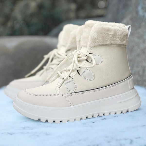 

boots 2021 winter ladies snow fashion trend waterproof and warm leather thick-soled high-bare foot women, Black