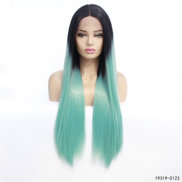 

12~26 inches long synthetic lace front wigs silky straight t ombre color simulation human hair wig 19319-5123, Black;brown