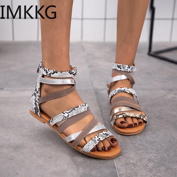 

women flat sandals leopard print breathable shoes summer ladies back zipper gladiator comfort casual, Black