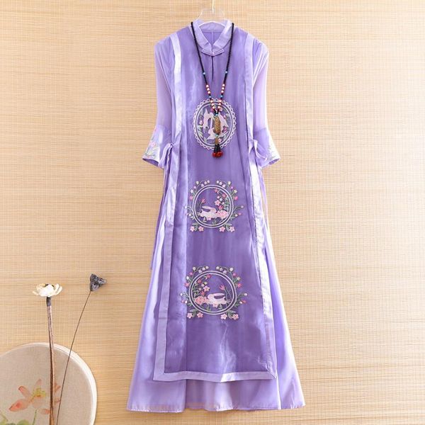 

ethnic clothing hi-end women royal embroidery cheongsam dress floral slim elegant lady chinese style a-line party qiapo s-xxl, Red