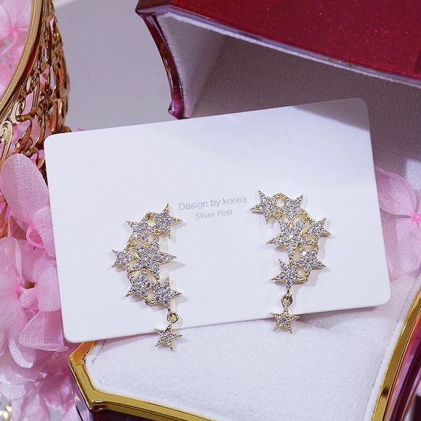 

designer fine shine starry stud earrings for women creativity luxury jewelry s925 needle zircon party gift, Golden;silver