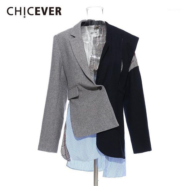 

women's suits & blazers chicever patchwork hit color irregular blazer notched long sleeve asymmetrical female 2021 fashion clothes, White;black