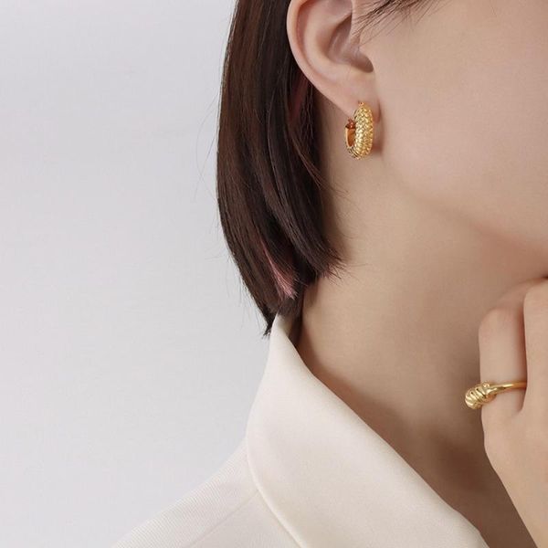 

hoop & huggie ins fashion dots earring for teen girls 316l stainless steel unsual women's ear ring party wedding engagement jewelry, Golden;silver
