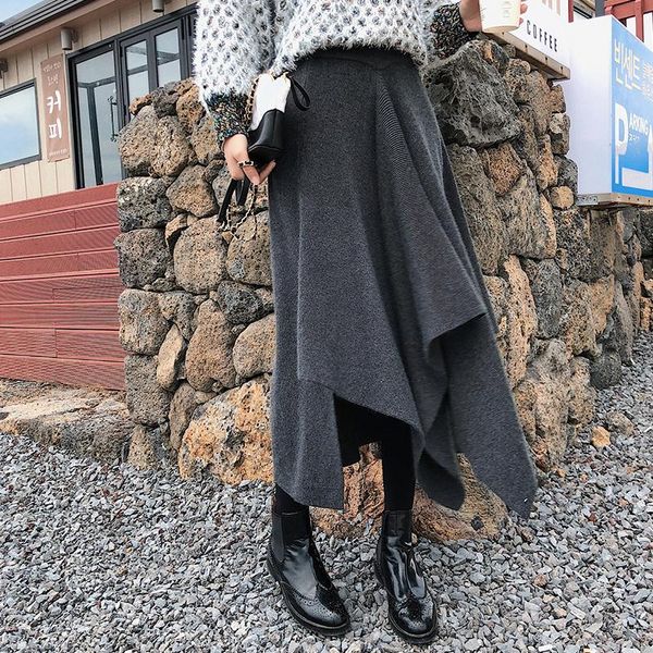 

skirts 2021 women autumn winter long skirt asymmetrical korean style fashion ladies female elegant db495, Black