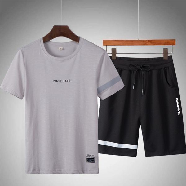 

men's tracksuits casual mens sets summer men 2 piece set t-shirt+shorts fashion sportswear jogging track suit brand male clothing, Gray