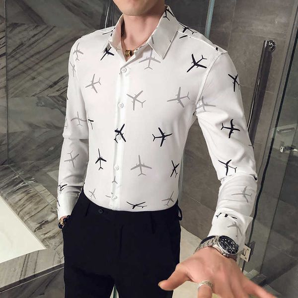 Весенняя рубашка Мужчины Slim Fit Fit Manage Рубашки для волос Стилист Ночной клуб Prient Prom Tuxedo Одежда Уличная Одежда Социальная рубашка 210527