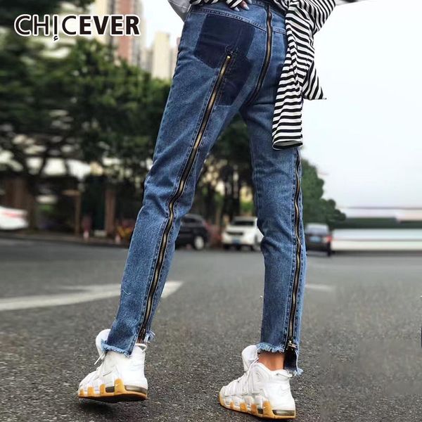 

patchwork zippers full length jeans for women high waist tassels casual slim blue pants female 2021 autumn clothing women's
