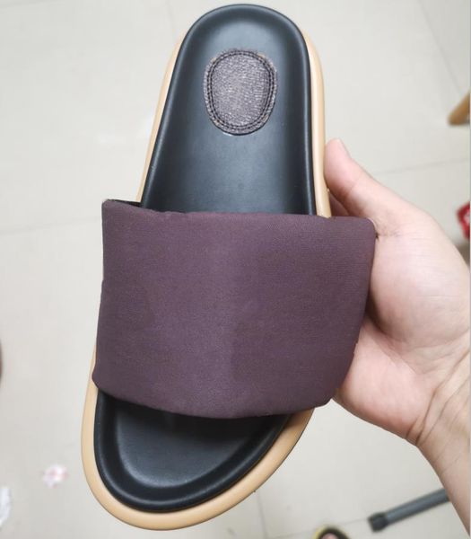 

men pool pillow slipper down filling nylon letter printed comfort mule designer women nappa leather sunset flat slide sandal, Black