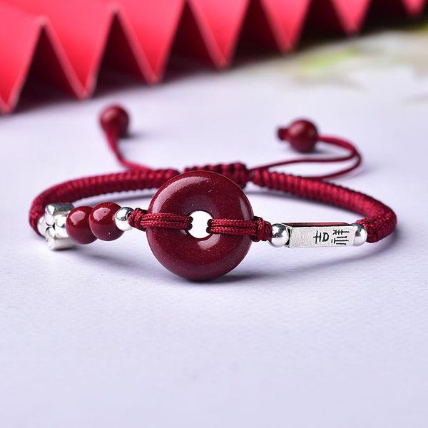 

natural purple cinnabar safety button handmade tibetan buddhist braided silver knots lucky bangle size adjust drop charm bracelets, Golden;silver