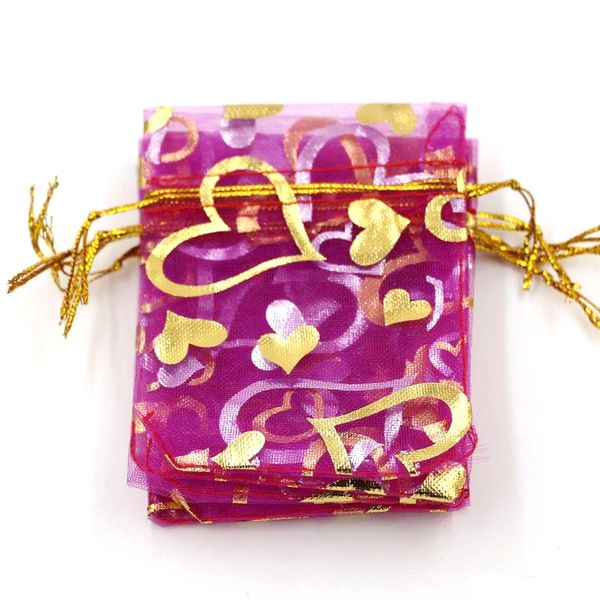 100 pezzi di imballaggio per gioielli con rosa rossa e cuore in organza, sacchetti regalo per bomboniere, 7x9 cm / 9x12 cm / 13x18 cm