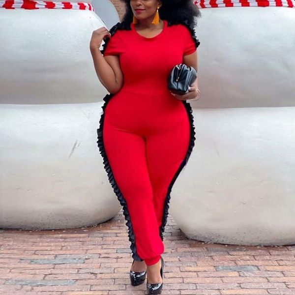

women's two piece pants 2021 big size 4xl red sets blouse & long short sleeve bodycon high waist ruffles street 2 pieces matching, White