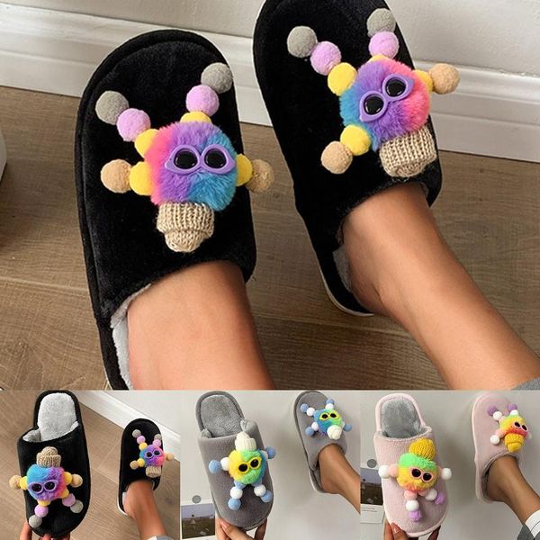 

slippers women's cotton cartoon bear doll women home 2021 autumn non-slip thick platform ladies indoor, Black
