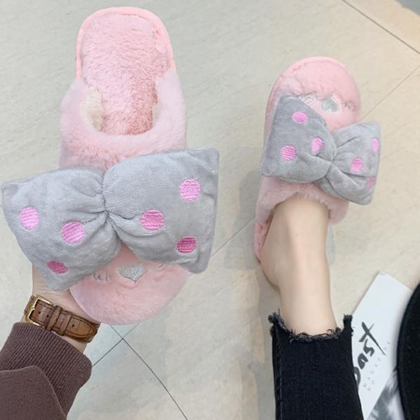

slippers fashion autumn and winter home cute flip flops female plush net red non-slip fur, Black