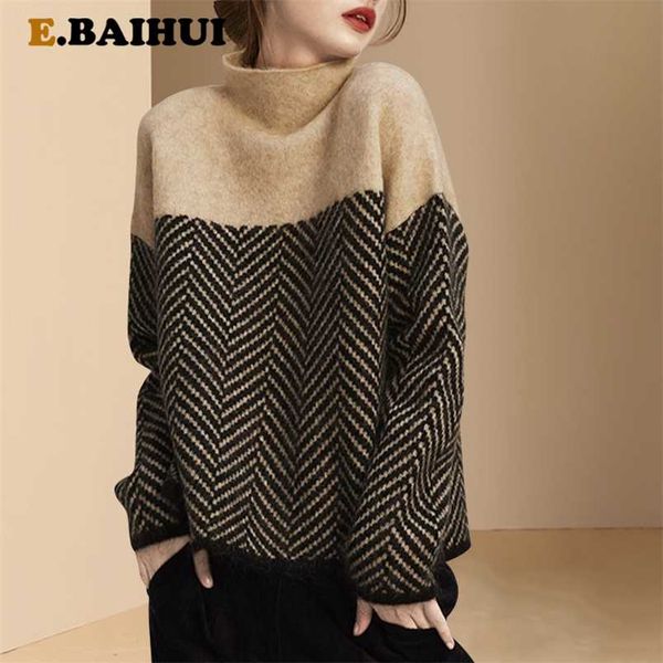

ebaihui autumn spring knitting turtleneck pullovers loose sweater multi color bottoming long sleeve minimalism 211007, White;black