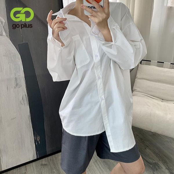 

women's blouses & shirts goplus women white shirt korean fashion oversize blouse chemise femme camisa blanca mujer oberteile damen blu