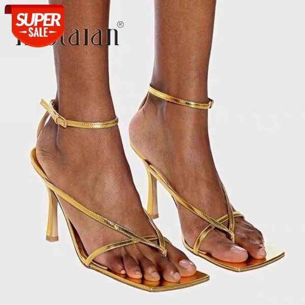

2020 summer new fashion pinch narrow band women gladiator sandal shoes ladies square open toe ankle buckle strap stiletto heels #il0m, Black