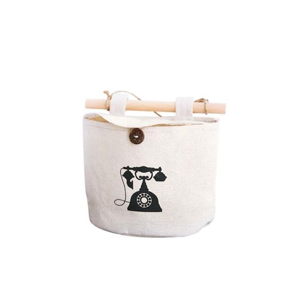 

storage bags vintage pattern cotton linen wall hanging bag closet makeup sundries organizer home decoration (telephone)