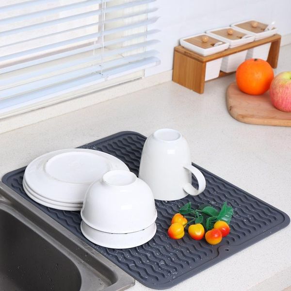 

mats & pads drain pad silicone dish drying mat table tray non-slip heat resistant kitchen utensil foldable thickened dishes