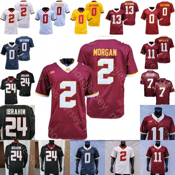 

minnesota golden gophers football jersey ncaa college tanner morgan mohamed ibrahim winfield jr. potts striggow brown-stephens bateman johns, Black