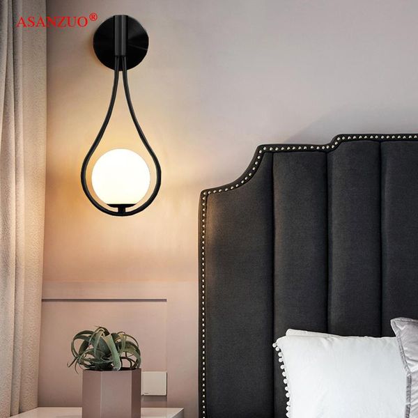 

nordic led wall lamp modern glass ball living room bedroom bedside study aisle corridor staircase lights