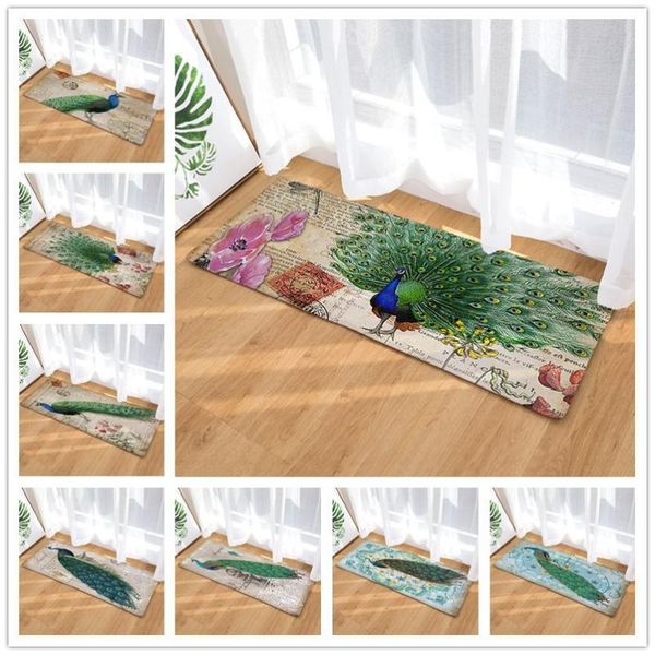 

bath mats flannel long floor mat door heat transfer printing peacock kitchen bathroom water-absorbing non-slip carpet