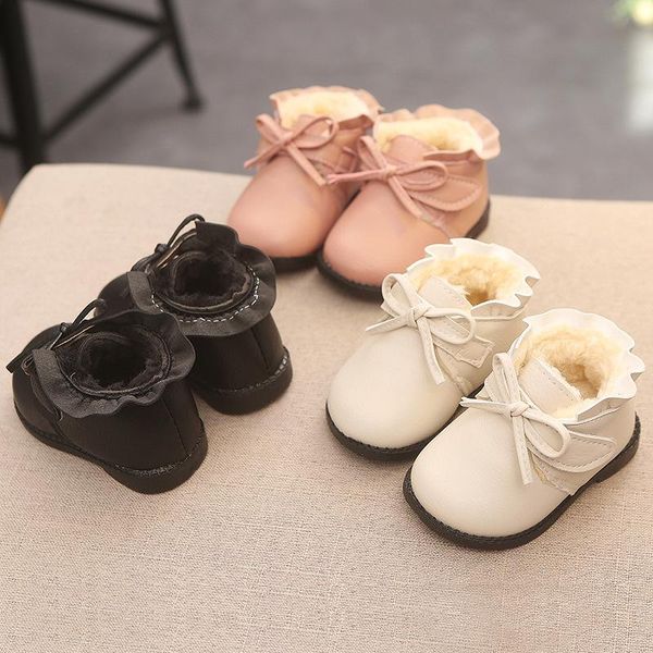 

winter baby girls ankle boot fashion toddler shoes with plush very warm little kids snow boots size 15-25, Black;grey