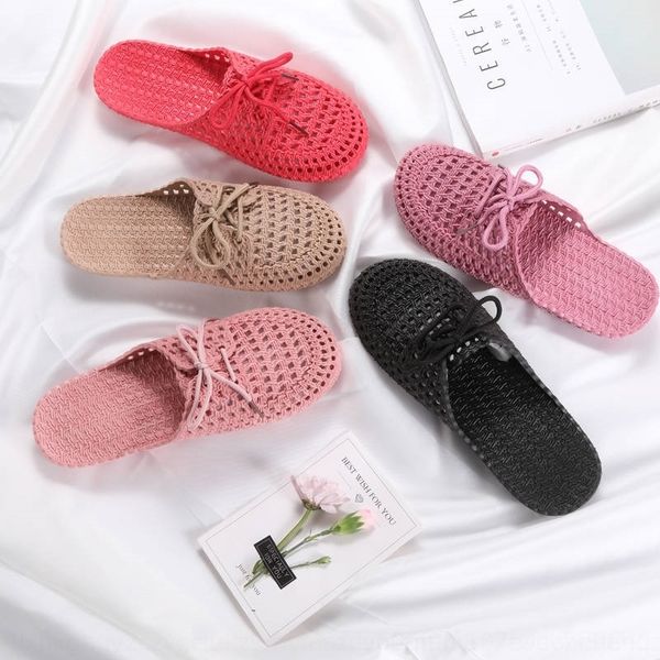 

w0ca bow tie wear hollow slippers women's casual bag sandals casual baotou beach shoes indoor beach shoes flat bottom sandals