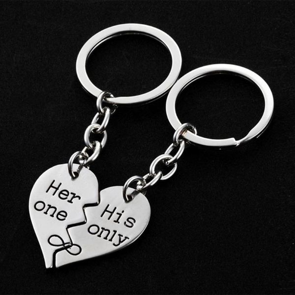 

keychains 1 pair broken love heart keychain "her one his only" couples pendants car key ring fashion chain accessories, Silver