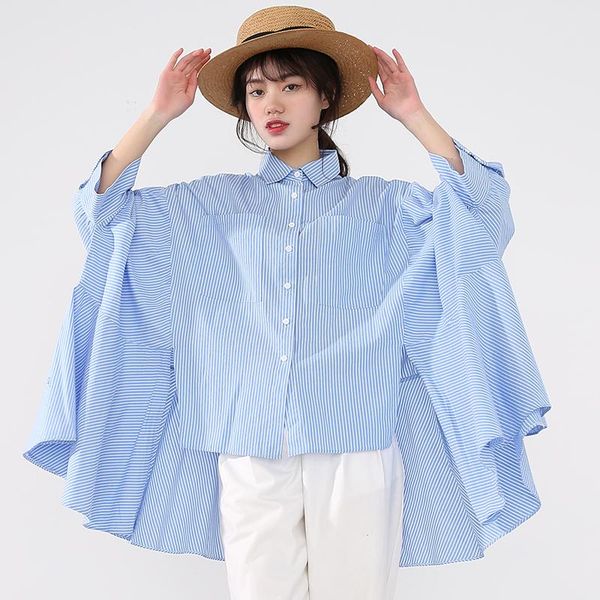 

women's blouses & shirts [ewq] korea chic autumn cotton women shirt loose striped casual ladies long batwing sleeve clothing 2021, White