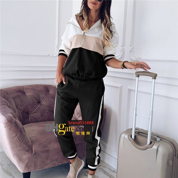 

womens panelled hooded tracksuits spring autumn casual female letter printed sports set fashion ladies 2pcs outfit clothes, Gray