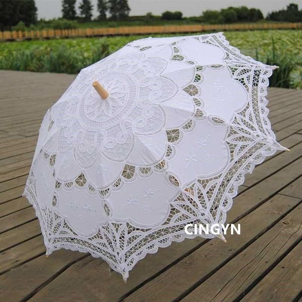 

other accessories lace parasols wedding embroidery sun umbrella rayon 48cm wooden cotton parasol, White