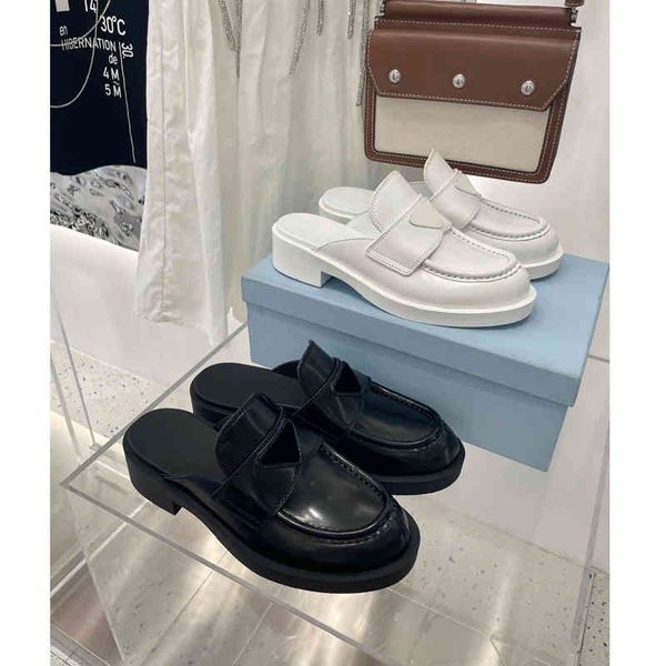 

high family edition p black white triangle standard sole thick heel muller shoes lazy half drag baotou slippers sandal yw yw