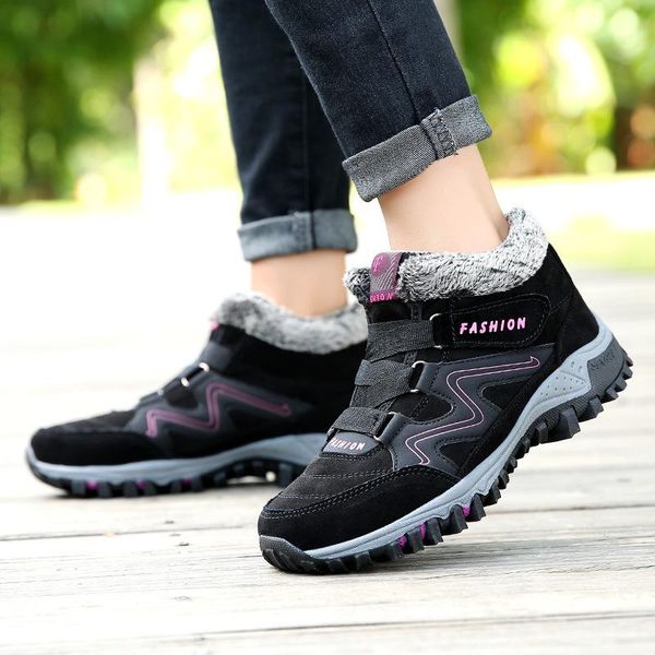 

boots large size fashion increased snow winter plus velvet to keep warm outdoors cotton shoes mid-sports, Black