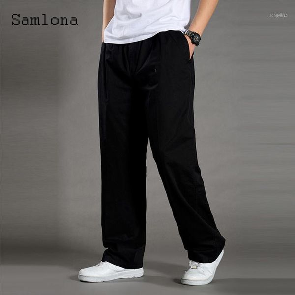 

men's pants plus size 5xl 6xl men casual autumn loose bottoms drawstring sweatpant gray khaki straight trouser mens clothing 2021, Black