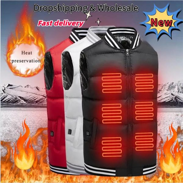 

men's vests winter outdoor men women electric heated vest usb heating thermal cloth feather camping hiking warm hunting jacket, Black;white