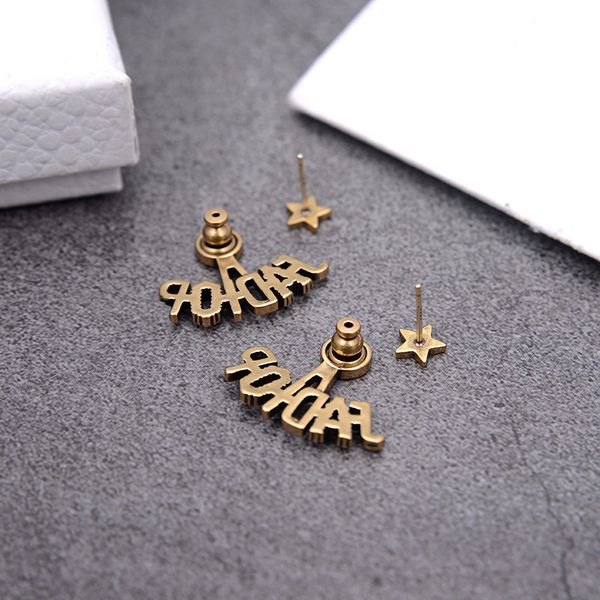 

special offer 70% off family gold star temperament geometric women's brass letter simple tassel long earrings, Golden;silver