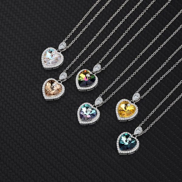 

chains european and american ocean heart-shaped austrian crystal necklace female s925 sterling silver fashion simple pendant