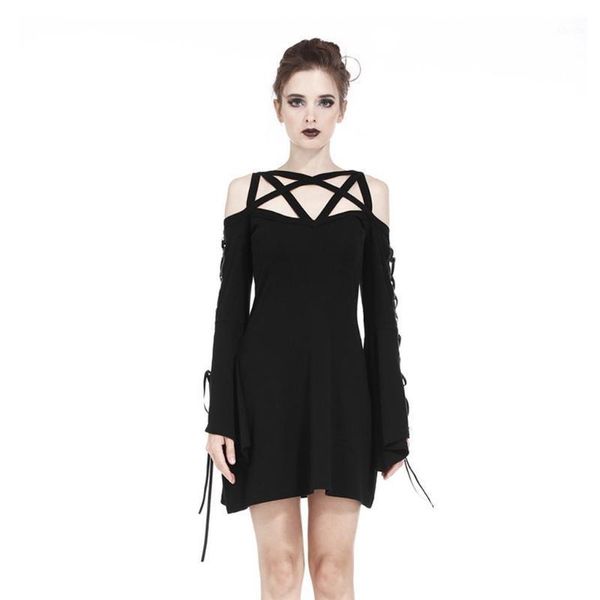 

casual dresses darkinlove women's gothic a-line strappy mini dress fashion hollow out neck party women punk, Black;gray