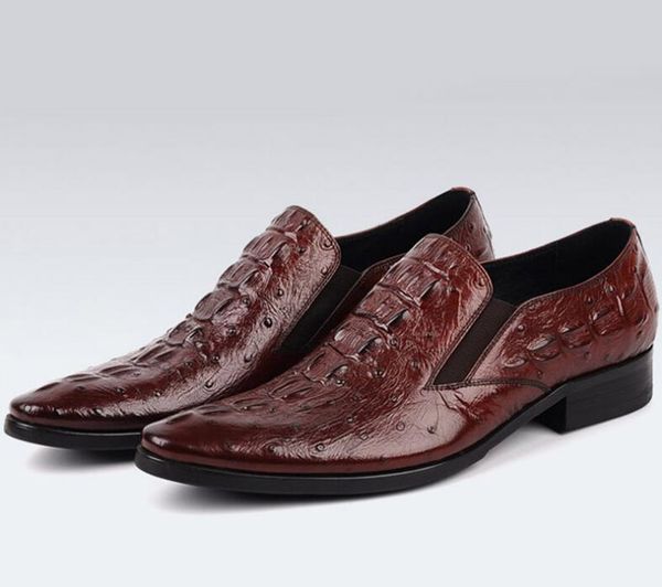 

dress shoes smart casual men elastic band slip on alligator pattern pointed toes genuine leather summer low heel black