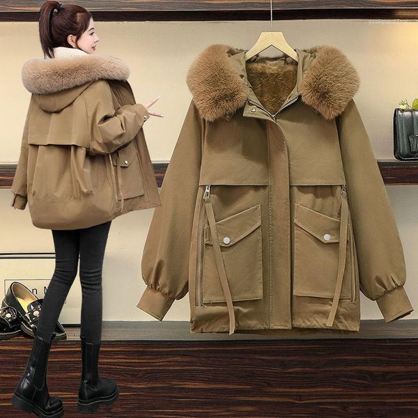 

women's down & parkas women 2021 winter cotton thicken warm jacket coat casual parka fur hooded female loose coats plus size, Black