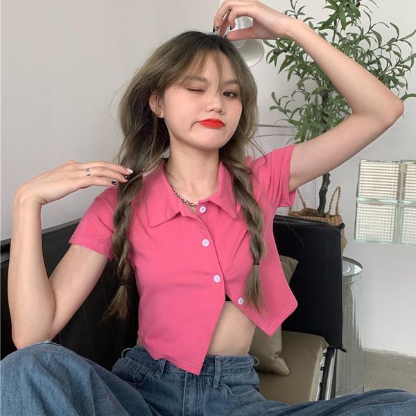 

women's t-shirt summer korean style 2021 slim fit slimming collar design bottoming girl short sleeve clothing, White