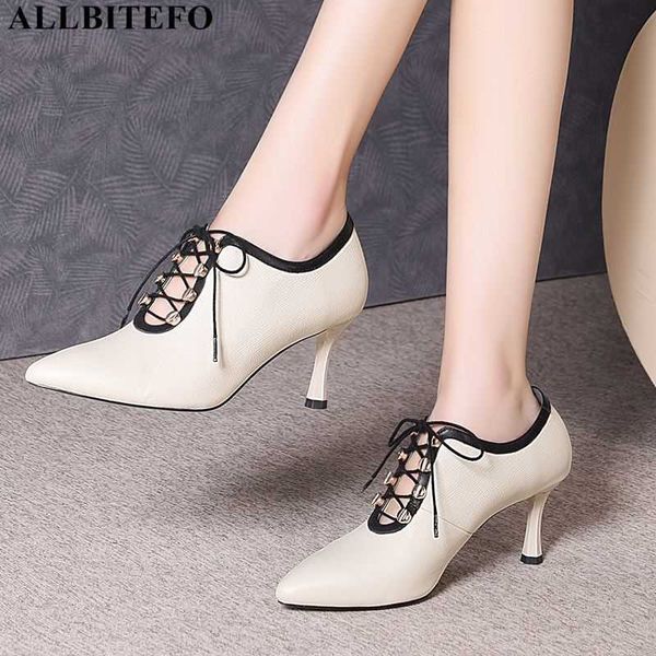 

allbitefo high heels office ladies shoes genuine leather women high heel shoes party women shoes women heels size:33-43 210611, Black