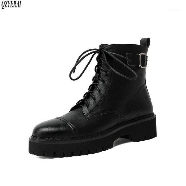 

boots qzyerai autumn winter genuine leather female riding fashion women's head layer cowhide shoes1, Black