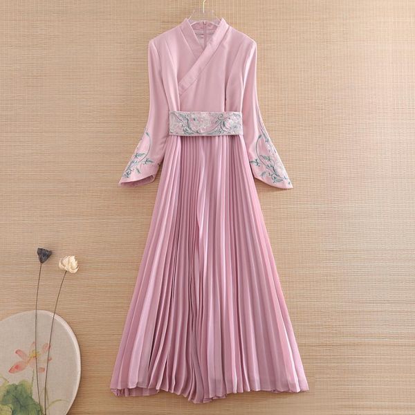 

ethnic clothing high-end autumn women hanfu dress retro chinese style elegant embroidery floral lady party s-xxl, Red