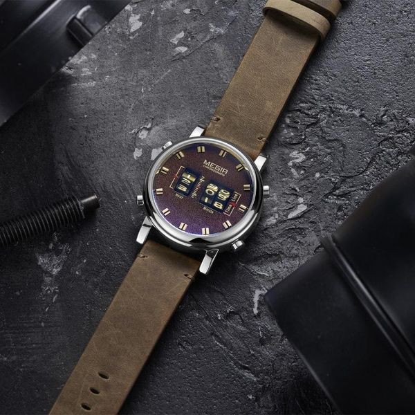 

army quartz men watch 3atm waterproof drum-type roller wrist outdoor sports clock wristwatch wristwatches, Slivery;brown