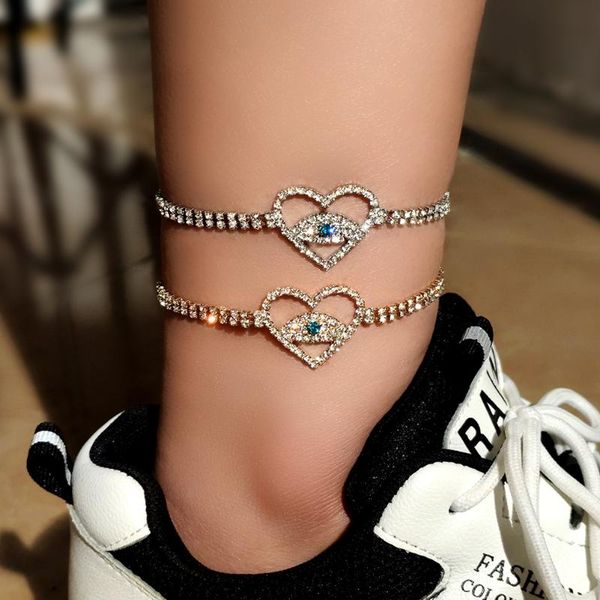 

anklets beach evil eye crystal rhinestones wholesale for women heart-shaped anklet bracelet on leg bohemia barefoot gift jewelry, Red;blue